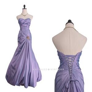Vintage Prom Dress Maxi Ball Gown 0 Purple Y2K Mermaid Princess Strapless Glam